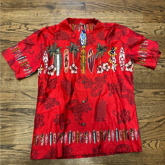 Palmwave Other - Palmwave Red Hawaiian Surfboard Print Men’s Shirt – Size Medium – NWT